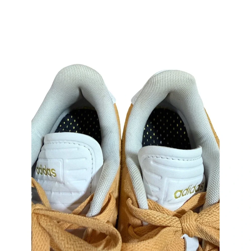 Adidas Grand Court Mustard Yellow Suede Sneakers White Stripes‎ Womens RARE 6.5